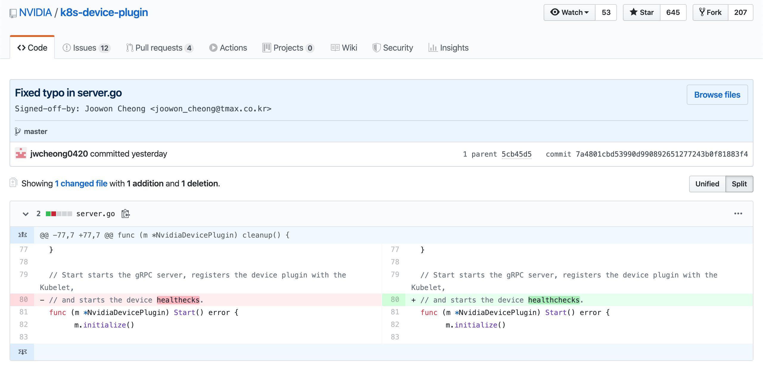 commit at github